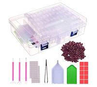 Boîtes de rangement pour diamants - 64 grilles de peinture à strass et outils | Kit d'art pour pierres précieuses | Boîte de rangement, conteneur de pierres précieuses, fournitures de fabrication de