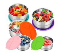 Boîtes De Stockage Alimentaire En Acier Inoxydable,5 Pièces Boîtes À Repas En Métal Avec Couvercles | Ensemble de Bols Ronds Empilables pour Stockage Cuisine Préparation Quotidienne Salade Voyage Piqu