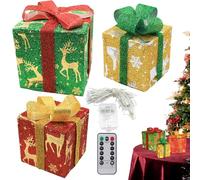 Boîtes décoratives de Noël - 3 boîtes lumineuses à DEL | Bowknot Holiday | Boîte lumineuse de Noël avec télécommande | Lumières de décoration de Noël alimentées par piles pour la maison, la pelouse