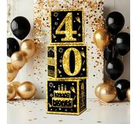 Boîtes décoratives pour les 40 ans hommes | 3 pièces noir et or, décorations pour les 40 ans, articles de fête pour les 40 ans des hommes et des femmes