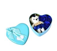 Boîtes en forme de cœur, Boîte cadeau en fer en forme de cœur avec savon, fleur, bouquet de roses multicolores 12x12x5cm(Blue)