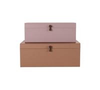 Boîtes en métal beige et rose, lot de 2, avec ficelles en cuir, polyvalentes - House Doctor, Metal - 36x60x24 cm