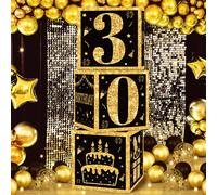 Boîtes en papier pour numéros d'anniversaire, or et noir, 18 30 40 50 60 70 75 80 ans, décoration de fête d'anniversaire, fournitures de fête d'anniversaire pour adultes 7