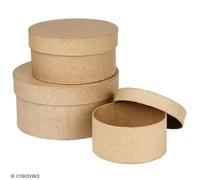 Creativ 263700 Lot de 3 boîtes Rondes en Papier mâché Marron 10 + 13 + 16 cm