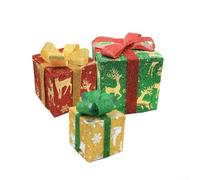 Boîtes lumineuses LED Noël Polyester Tissu Design | Lot de 3 pièces en polyester résistant aux intempéries pour jardin et porche, lumière blanche chaude, atmosphère festive (B)