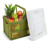 Boîtes Pliantes en Plastique 23x17x15cm Lot de 2 Empilable Cagette Plastique Pliable Caisse Pliante Rangement avec Poignée pour Cuisine Chambre à Coucher Bureau Pique-Nique Shopping Camping