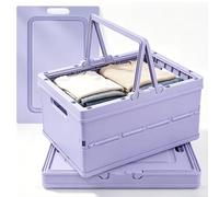 Boîtes Pliantes en Plastique 34,6x24,4x17cm 2PCS Empilable Cagette Plastique Pliable Caisse Pliante Rangement avec Poignée Couvercle pour Cuisine Chambre à Coucher Bureau Pique-Nique Shopping Camping
