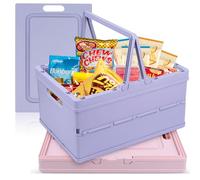 Boîtes Pliantes en Plastique 34x24,4x18,5cm Lot de 2 Empilable Cagette Plastique Pliable Caisse Pliante Rangement avec Poignée pour Cuisine Chambre à Coucher Bureau Pique-Nique Shopping Camping