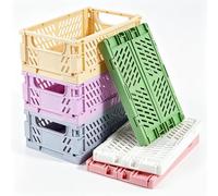 Boîtes Pliantes en Plastique Empilable Cagette Plastique Pliable Caisse Pliante Rangement avec Poignée pour Cuisine Chambre à Coucher Bureau Pique-Nique Shopping Camping (6er Set S-Mehrfarbig-B)