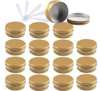 Boîtes Rondes vides en Aluminium Bleues de 10ml, avec couvercles à vis, Pots de Stockage, conteneurs de cosmétiques, Pots avec 6 spatules, 48 pièces(Gold,15ml)