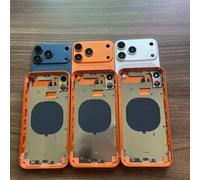 Boîtier arrière de batterie pour iPhone 11, 12 à 17 Pro, 17 Pro Max, avec cadre intermédiaire et tiroir SIM Orange