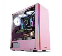 Boitier ATX Cas D'ordinateur, Mi-Tour PC Étui De Jeu ATX/M-ATX/ITX - De Face I/O USB 3.0 Porte-latéral en Verre Acrylique - Refroidissement À l'eau PRÊT - RVB Barre De Lumière - Rose, Noir, Blan