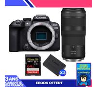 Boitier Canon EOS R10 + RF 100-400mm F5.6-8 IS USM + 1 SanDisk 64GB Extreme PRO UHS-II SDXC 300 MB/s + 3 Canon LP-E17 + Ebook 'Devenez Un Super Photographe