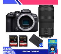Boitier Canon EOS R10 + RF 100-400mm F5.6-8 IS USM + 2 SanDisk 128GB Extreme PRO UHS-II SDXC 300 MB/s + 3 Canon LP-E17 + Ebook 'Devenez Un Super Photographe