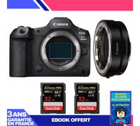 Boitier Canon EOS R5 Mark II + EF-EOS R + 2 SanDisk 32GB Extreme PRO UHS-II SDXC 300 MB/s + Ebook 'Devenez Un Super Photographe