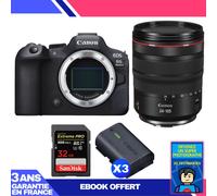 Boitier Canon EOS R6 Mark II + RF 24-105mm f/4 L IS USM + 1 SanDisk 32GB Extreme PRO UHS-II SDXC 300 MB/s + 3 Canon LP-E6NH + Ebook 'Devenez Un Super Photographe