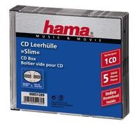 Boîtier CD Slim - Transparent/Noir - Lot de 5 - Ultra-plat - Capacité 1 CD - Gain de place 50%