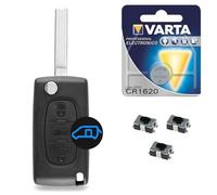 Boitier Clé Coque de Télécommande Utilitaire Compatible avec Peugeot Partner ■ Expert ■ Bipper ■ Tepee ✚ 3 Switch ✚ Pile CR1620 VARTA - Kit iRace Keys®