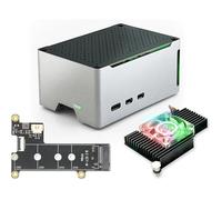 Boîtier Compact En Aluminium Pour Raspberry Pi 5 Avec M.2 Nvme Ssd Pcie Hat Et Refroidisseur D'Éclairage Rvb Actif (Boîtier N[F162]