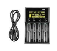 Boîtier de charge à 4 emplacements - Affichage LCD - Prise en charge chimique multiple - 4 canaux - Pour batteries lithium-ion NIMH - Avec alimentation de type C