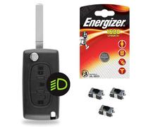 Boitier de Clé Voiture Plip Télécommande pour PEUGEOT 207 • 307 • 407 • 308 • 607 • Partner • Expert • Bipper ✚ 3 Switch ✚ 1 Pile CR1620 - Kit iRace Keys®