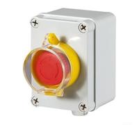 Boîtier de commutateur à bouton-poussoir extérieur compact et étanche avec action momentanée, interrupteur rotatif autobloquant, contacts normalement ouverts et fermés et bornes à connexion rapide