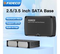 Boîtier de disque dur FIDECO 3,5 pouces USB3.0 vers SATA, boîtier externe en aluminium pour disque dur HDD avec ventilateur de refroidissement intégré pour disques durs de 3,5/2,5 pouces EU Plug