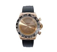 Boîtier de Montre 39 mm for Mouvement VK63, PVD Or Rose avec Cristal Saphir Bleu et Bracelet en Caoutchouc Noir, Ensemble modding for Homme