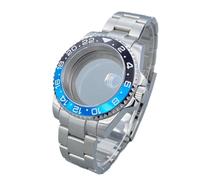 Boîtier de Montre argenté HN35 40 mm GMT/SUB, Lunette 120 clics en Verre Saphir, Accessoires for mouvements NH34/NH36, Cadran Date 28,5 mm.(Violet,Glass Back Cover)