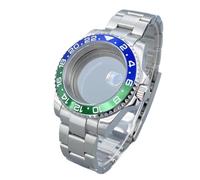 Boîtier de Montre argenté HN35 40 mm GMT/SUB, Lunette 120 clics en Verre Saphir, Accessoires for mouvements NH34/NH36, Cadran Date 28,5 mm.(Black on Yellow,Solid Back Cover)
