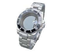 Boîtier de Montre argenté HN35 40 mm GMT/SUB, Lunette 120 clics en Verre Saphir, Accessoires for mouvements NH34/NH36, Cadran Date 28,5 mm.(Apricot,Glass Back Cover)