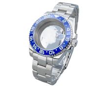 Boîtier de Montre argenté HN35 40 mm GMT/SUB, Lunette 120 clics en Verre Saphir, Accessoires for mouvements NH34/NH36, Cadran Date 28,5 mm.(Rose Red,Glass Back Cover)