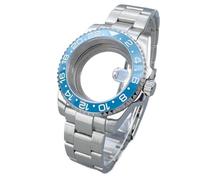 Boîtier de Montre argenté HN35 40 mm GMT/SUB, Lunette 120 clics en Verre Saphir, Accessoires for mouvements NH34/NH36, Cadran Date 28,5 mm.(#350,Solid Back Cover)