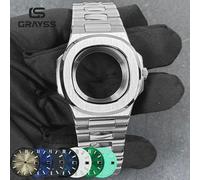 Boîtier de montre carré pour cadran bleu Philippe, 40mm, accessoires adaptés au mouvement Seiko NH35, dos en verre saphir Ensemble cadran et boîtier D