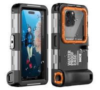 Boîtier de plongée sous-marin pour iPhone 17/16/15/14/13/12/11 Pro Max/XR/XS/X et plus - Protection professionnelle - 15 m - Pour la plongée avec tuba, le surf, les photos et les vidéos (noir/orange)