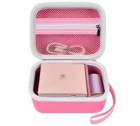 Boîtier de Rangement Portable Mini pour imprimante d'étiquettes sans Encre pour Phomemo M02/T02/M02S/M02 Pro/Q30S/M02X, Compatible avec Papier Thermique, câble USB (boîte Seulement) - Rose