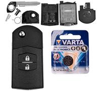 Boîtier de Remplacement pour Voiture Radio à Distance avec clé 2 Boutons + Blancs + Batterie Compatible avec Mazda 5 CW 2 DE 3 BK 6 SW BT-50 CX-9 CX-7 B