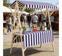 Boîtier de Vendeur en Bois Pliable 59in Mobile de marché avec verrière, Chariot de Foire Artisanale Robuste pour Le marché de Nuit Flea Show Food Display, Bleu