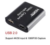 Boîtier d'enregistrement et diffusion en Streaming,HDMI 4K/1080P,USB 2.0,Dongle,carte d'acquisition pour jeux vidéo en direct,boucle de sortie - Type Black