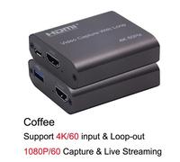 Boîtier d'enregistrement vidéo statique pour jeu PC,streaming en direct,carte de capture en boucle,micro intégré,sortie audio,4K,HDMI vers USB 2.0,3.0 - Type USB 3.0 Loop Coffee