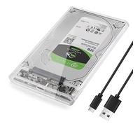 Boitier Disque Dur 2,5" 6Gbps USB C 3.1 Gen 2 Boitier Externe Disque pour SATA HDD SSD de 2,5'' et 7/9.5mm III II I Un câble USB C/A 10 Gbps est Inclus sans Outil accélération UASP Trim Transparent