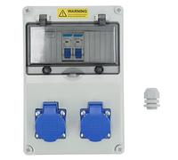 Boîtier Électrique Mural IP65, Distributeur d'Alimentation 2 Positions, 16A 220-250V, avec Couvercle à Charnière Étanche, Prise UE