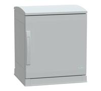 Boîtier en polyester au sol. Vers. Plazt. Ouvert. Socle+pont. 500 x 500 x 420 IP44 Schneider Electri