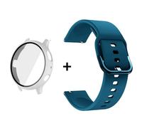 Boîtier En Verre+Bracelet+Protecteur D'Écran Pour Samsung Galaxy Active 2 40Mm 44Mm Pc+Couvercle De Pare-Chocs 20Mm Bracelets De Montre Pour Accessoires Active2.White And Cyan.Active 2 40 Mm