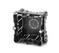 Boîtier encastrable noir pour mécanismes électriques, idéal pour les installations murales et plafonds, permet une organisation efficace des connexions.