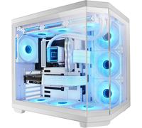 Boîtier Gaming Custom Atx,Triple Verre Trempé Amovible,Double Caméra,Semi-Tour Compatible Avec Cartes-Mères À Connecteurs Blanc
