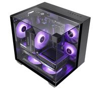 MARS GAMING MC-VISIONM, Boîtier Gaming Compact MicroATX, Triple Verre Trempé, Structure Double Chambre, Support Refroidissement Liquide Jusqu’à 240mm, Mini-Tour PC avec Grande Capacité Interne, Noir