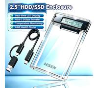 Boîtier HDD/SSD SATA 2,5 pouces USB 3.0, coque transparente avec écran intelligent, surveillance en temps réel de l’état du disque Smart Display 2-in-1