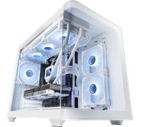 Mars Gaming MC-FUSIONM, Boîtier Gaming Micro-ATX, Fenêtre Latérale et Façade Verre Trempé Courbé Continu, Mini-Tour PC Double Chambre, Support Refroidissement Liquide, Espace Interne Optimisé, Blanc
