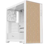 Itek Boîtier Woody - ATX, 3 x 14 cm, Ventilateur Blanc, 2 x USB3, Type-C, façade en Bois, Panneau latéral en Verre tempéré, édition Blanche